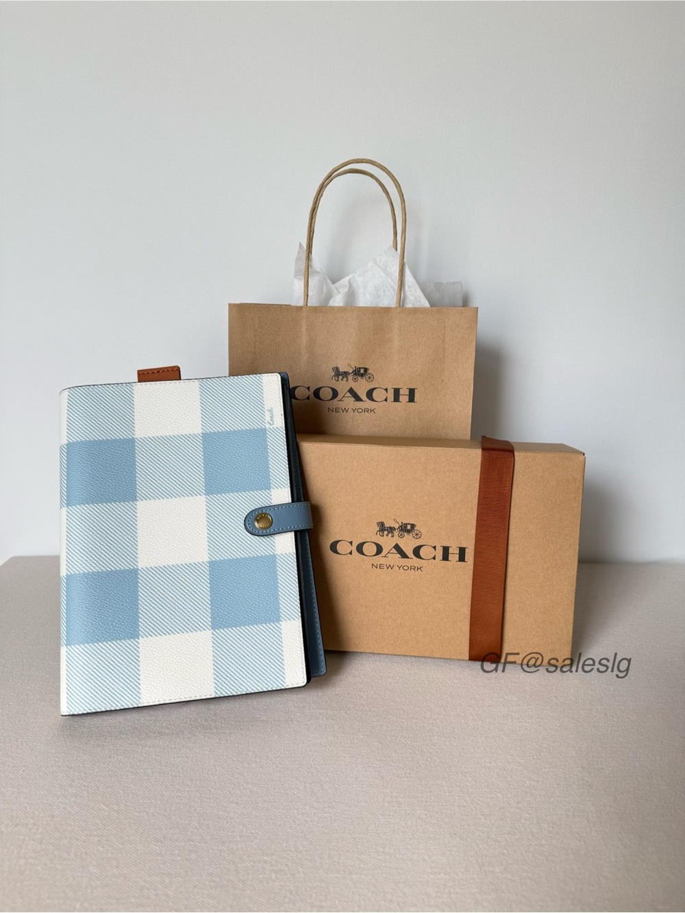 NWT Coach CFA43 Gingham Print Notebook Blue Multi Gift Box Set
